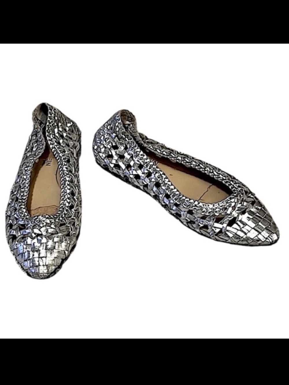 Anne Klein Women’s Silver Woven Textured Leather Slip On Flats Shoes Sz 8